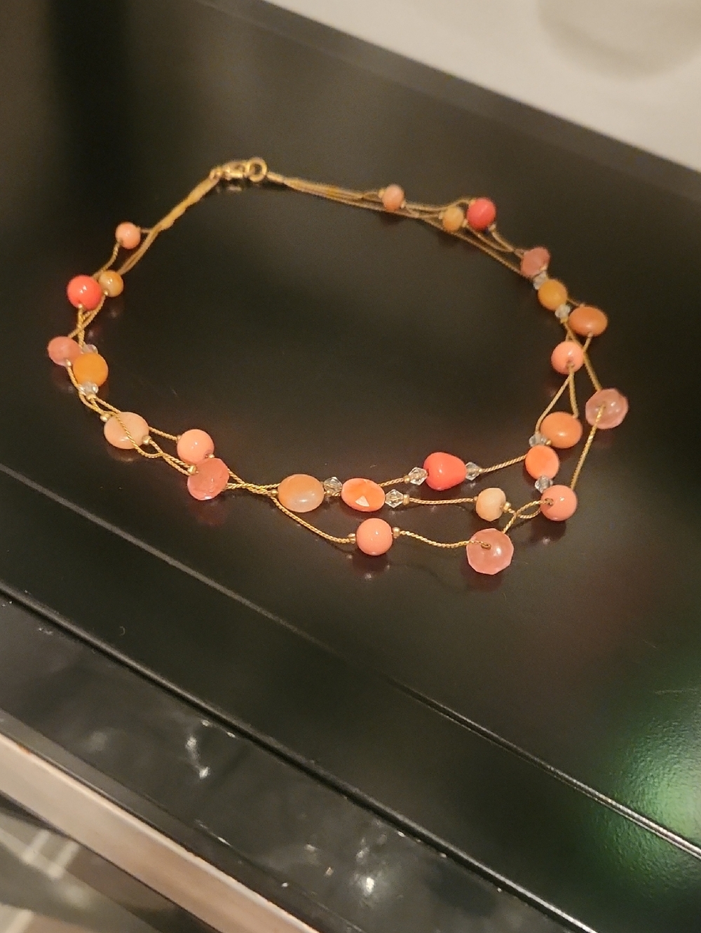 Gold Multi-Strand Necklace with Coral and Peach Beads